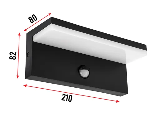 Wymiary kinkietu LEDLUX LUL-0002 PIR – 21 × 8,2 × 8 cm