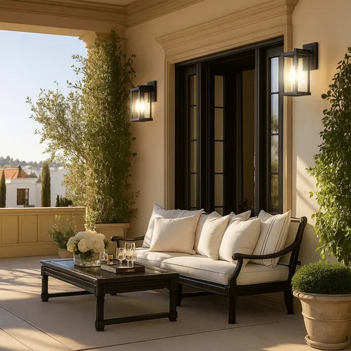 Kinkiet LEDLUX przy wejściu – aranżacja tarasowa