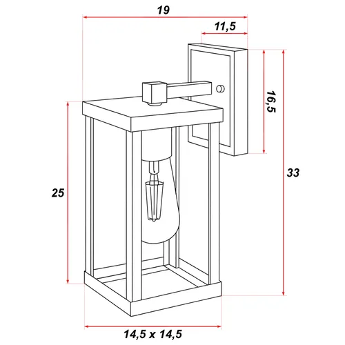 Rysunek techniczny kinkietu LEDLUX – IP44