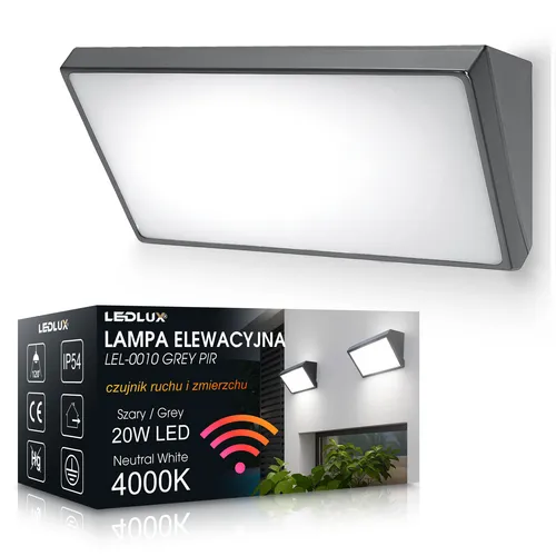 Lampa elewacyjna LEDLUX LEL-0010 GREY 20W 4000K – szara oprawa z mlecznym kloszem