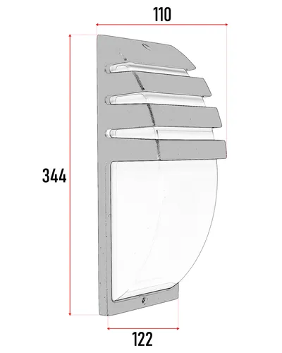 rysunek techniczny kinkietu z wymiarami