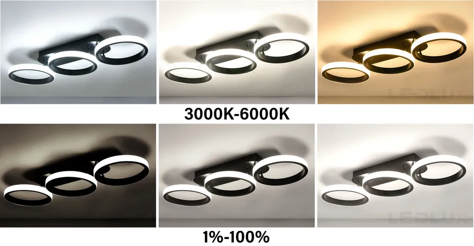 3 barwy światła designerskiej lampy sufitowej LED