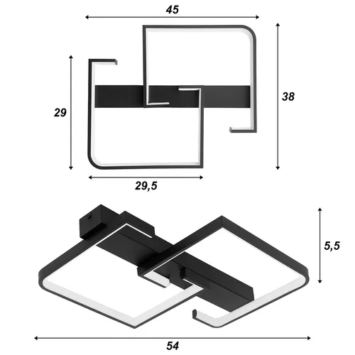 Wymiary elementów lampy sufitowej wiszącej LEDLUX