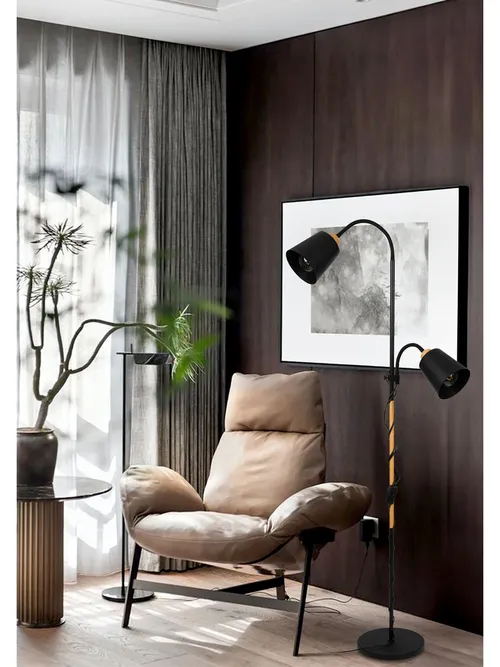 Aranżacja: lampa 2-kloszowa LEDLUX w salonie – górne światło i punktowe do czytania