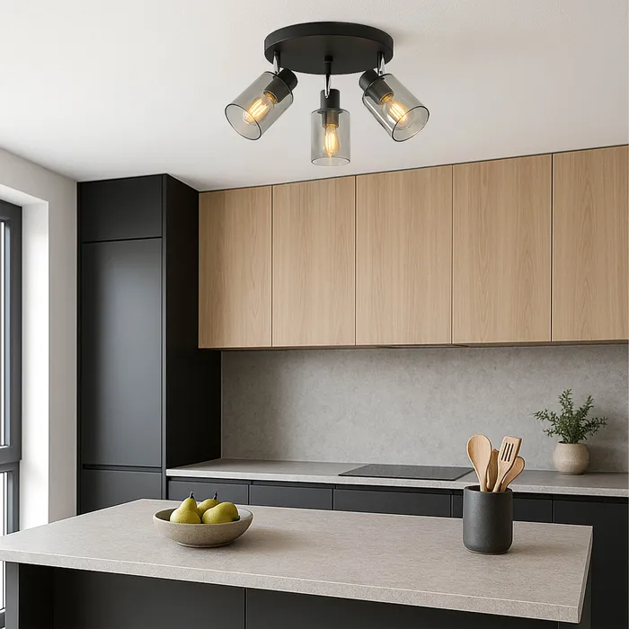 aranżacja lampy sufitowej LEDLUX czarna 3xE27