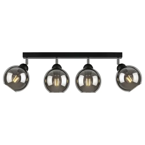 Lampa sufitowa 4-punktowa LEDLUX LX-1194, czarna listwa z dymionymi, szklanymi kulami E27, widok ogólny
