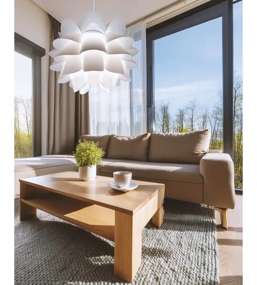 Aranżacja: lampa wisząca z tworzywa LEDLUX Płatki w sypialni