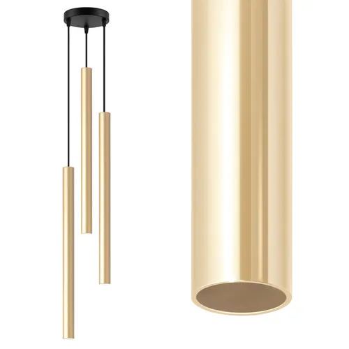 Lampa wisząca LEDLUX Tuba 3x G9, złote tuby na czarnej podsufitce, nowoczesny design