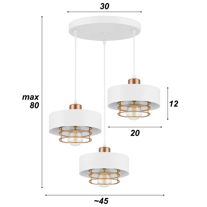 lampa do jadalni loft biała 3xE27