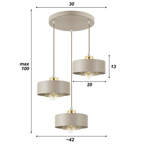 Wymiary elementów lampy sufitowej wiszącej LEDLUX