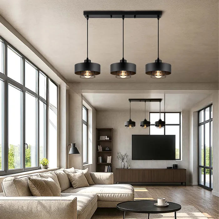 aranżacja lampy sufitowej LEDLUX czarna 3xE27