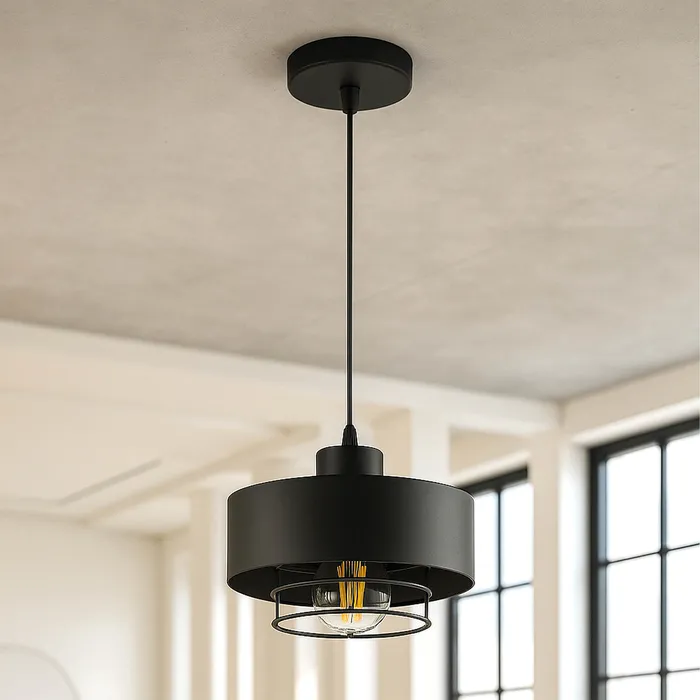 lampa LED E27 szklany klosz nowoczesna czarna