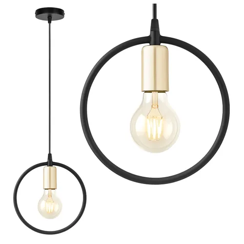 Nowoczesna lampa wisząca loft czarna obręcz złota oprawka E27