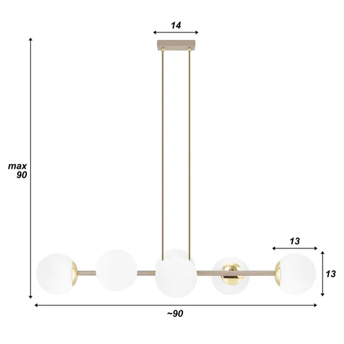 Wymiary elementów lampy sufitowej wiszącej LEDLUX