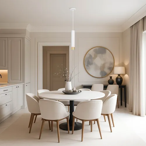 Aranżacja: tuba biało-złota LEDLUX nad stołem