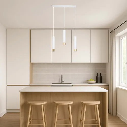 Lampa 3‑punktowa biało‑złota – nad stół, wyspę i do salonu