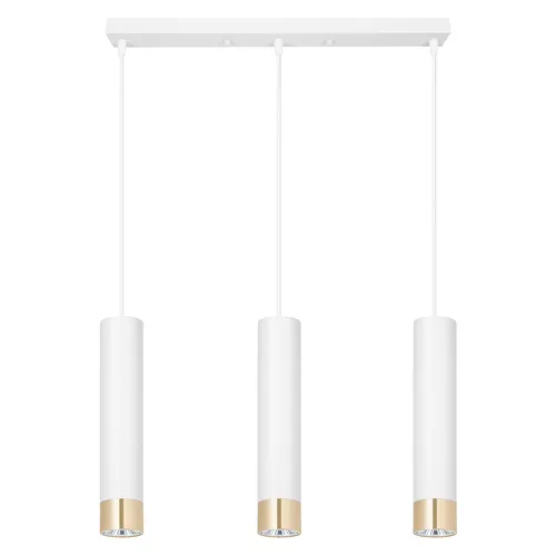 Nowoczesna lampa wisząca 3‑punktowa biało‑złota, trzy tuby GU10 na białej listwie 50 cm