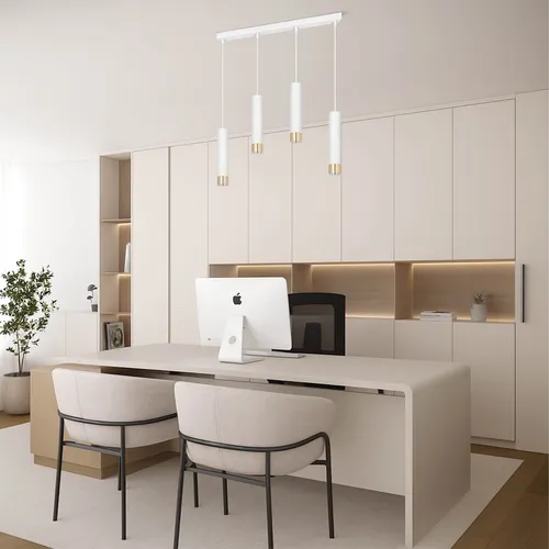 Biała listwa 80 cm, cztery tuby GU10 ze złotymi zakończeniami