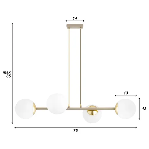 Wymiary elementów lampy sufitowej wiszącej LEDLUX