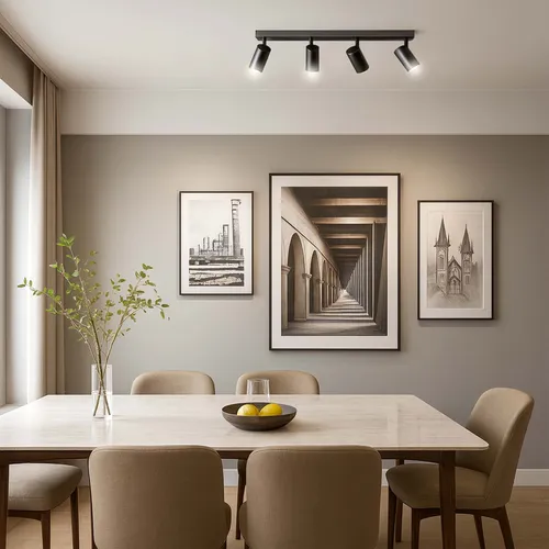 Plafon LEDLUX 4×GU10 w korytarzu – czarny mat, nowoczesne wnętrze