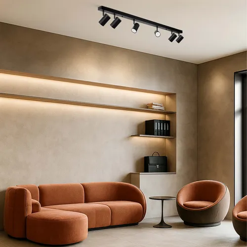 Zastosowanie: listwa sufitowa 6×GU10 nad wyspą kuchenną, stołem i w korytarzu