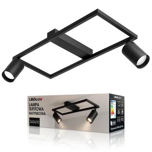 Lampa sufitowa LEDLUX 2×GU10 w czarnym macie – prostokątna rama z dwoma regulowanymi tubami