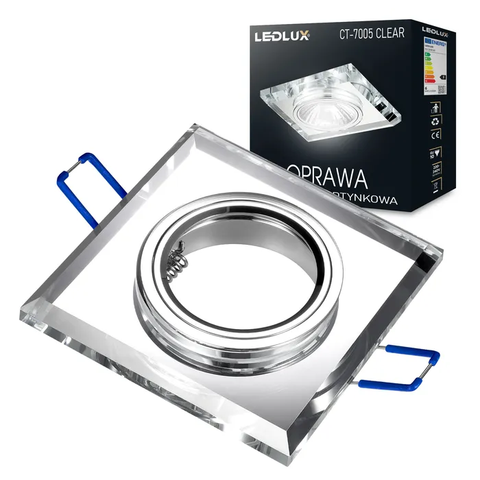 Szklana oprawa sufitowa LEDLUX CT-7005 CLEAR kwadratowa do żarówek GU10 i MR16