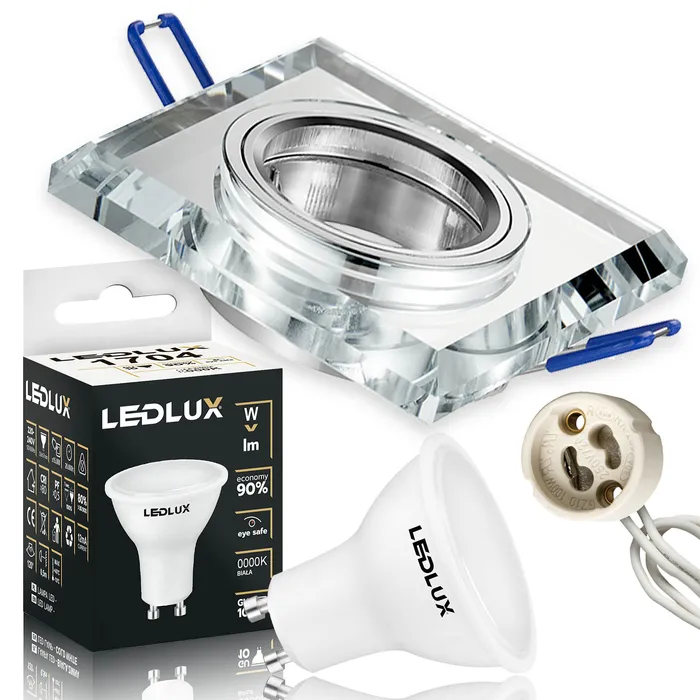 Zestaw szklanych opraw sufitowych LEDLUX CT-6002 CLEAR z żarówkami LED GU10 i gniazdami