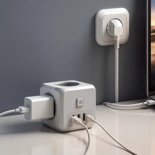 Aranżacja: kostka LEDLUX na biurku – zasilanie laptopa i ładowanie telefonu przez USB-C