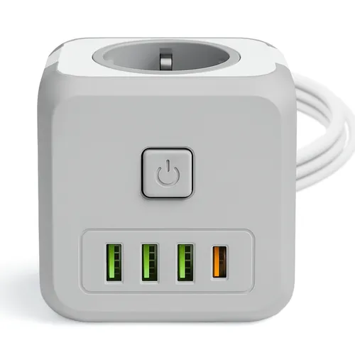 Kostka zasilająca LEDLUX w użyciu: biurko, RTV, kuchnia – jedno miejsce zasilania i ładowania