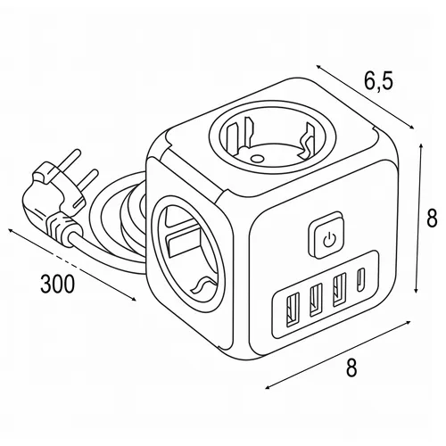 Wymiary kostki: 8×8×6,5 cm, przewód zasilający 300 cm