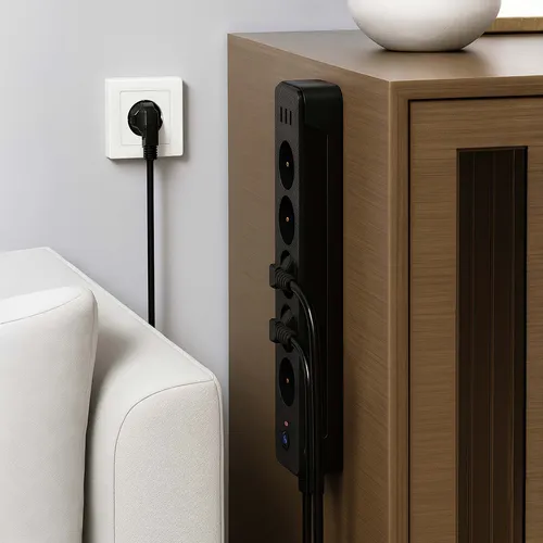 Zbliżenie: włącznik i gniazda z portami USB w listwie LEDLUX