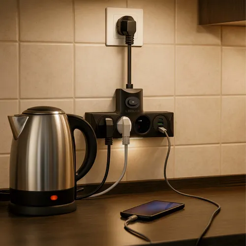 Aranżacja: rozgałęźnik LEDLUX w kuchni – ładowanie przez USB i światło podszafkowe