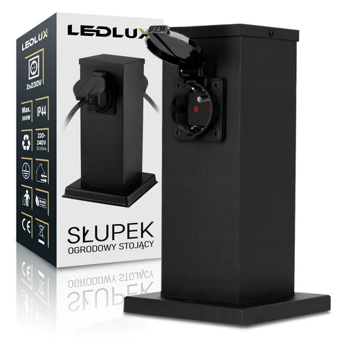 Słupek ogrodowy LEDLUX z dwoma gniazdami 230V, obudowa metalowa, klapki ochronne IP54