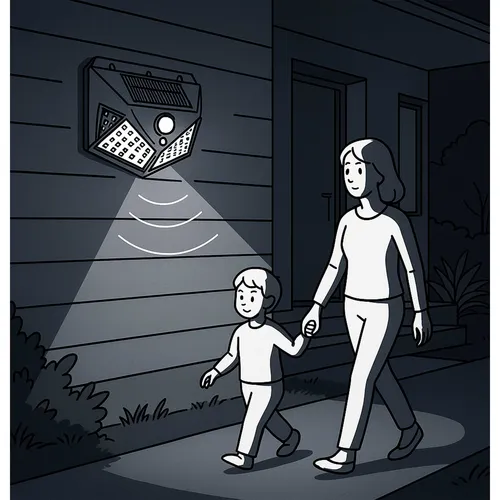 czarna lampa solarna LED z czujnikiem ruchu