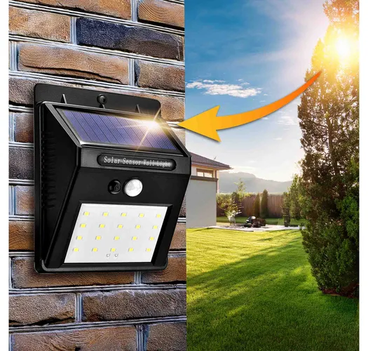 czarna lampa solarna LED z czujnikiem ruchu i zmierzchu