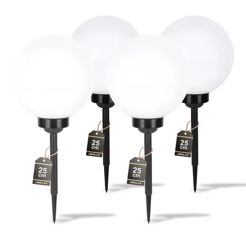 lampa solarna LED kula biała wbijana