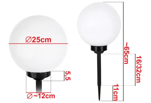 Wymiary kuli solarnej LED