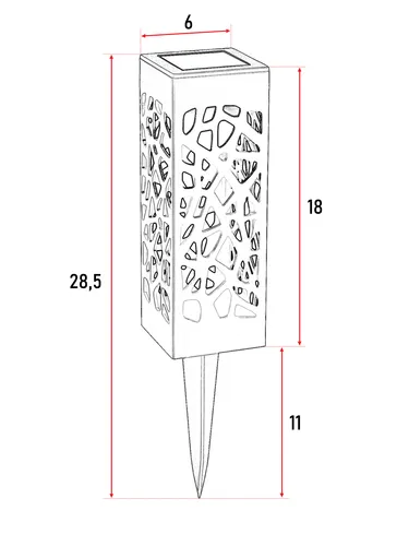 Wymiary wbijanej lampy solarej do ogrodu