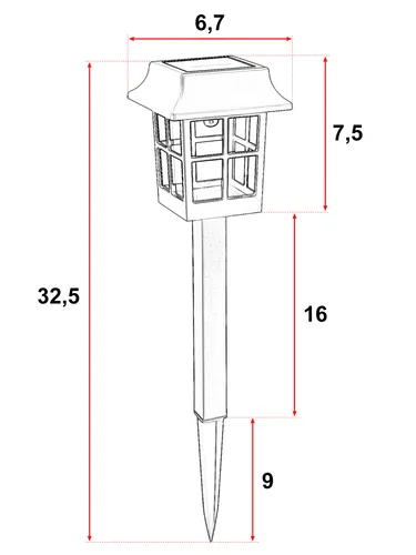 Wymiary wbijanej lampki solarnej