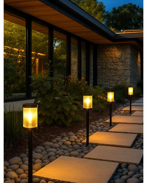 Aranżacja: lampa solarna LED przy rabacie