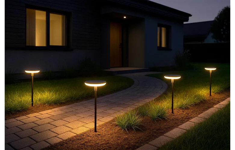 zestaw lamp solarnych LED na ścieżkę ogrodową