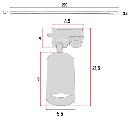 Zestaw Szyna Oświetleniowa Listwa 2m Czarna + 6x Reflektor Szynowy Spot Czarny LEDLUX