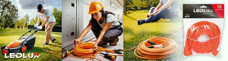 PRZEDŁUŻACZ OGRODOWY DO LAMPEK KOSIARKI BUDOWLANY GRUBY SZNUR 10m Orange LEDLUX