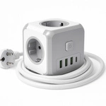 Przedłużacz USB KOSTKA 3-gniazda 3m Rozgałęźnik wyłącznik + 4xUSB szary