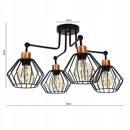 Lampa Sufitowa LX- 1058 Czarna + Miedź 4x E27 LEDLUX