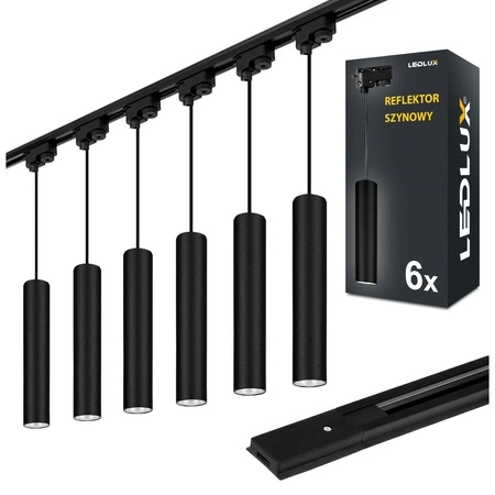 Zestaw Szyna Oświetleniowa Listwa 2m Czarna + 6x Reflektor Szynowy LampaTuba Czarny LEDLUX