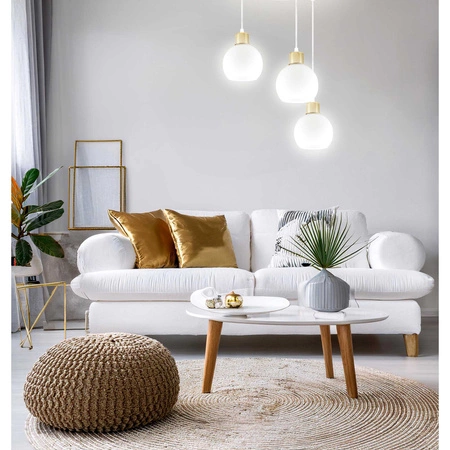 Lampa Sufitowa Wisząca Plafon Żyrandol Złota Szklana kula Mleczna 3x E27 LX-1045 LEDLUX