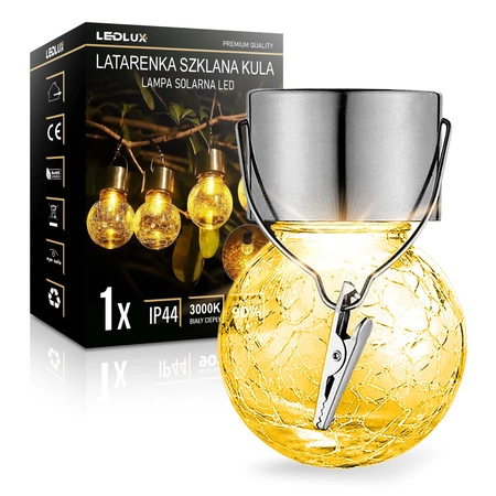 2x Lampka lampa SOLARNA Ogrodowa LED LATARENKA Szklana Kula biała ciepła LSOL-058 LEDLUX