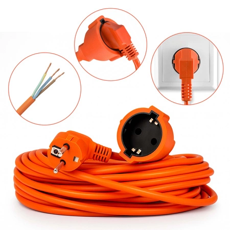 PRZEDŁUŻACZ OGRODOWY DO LAMPEK KOSIARKI BUDOWLANY GRUBY SZNUR 10m Orange LEDLUX